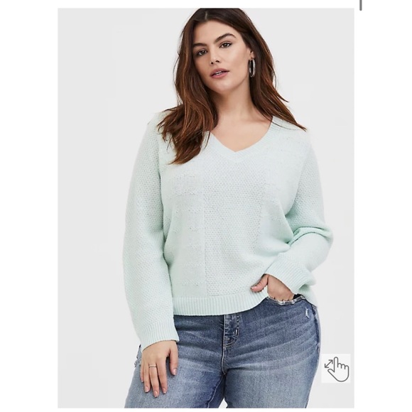 NEW Torrid 4 Mint Green V-Neck Midi Pullover Sweater - Picture 1 of 12